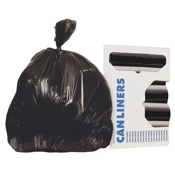 High-Density Interleaved Commercial Can Liners, 33 gal, 16 microns, 33" x 40", Black, 25 Bags/Roll, 10 Rolls/Carton (S334016K)