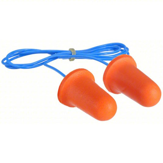 CONDOR Ear Plugs: Bell, 33 dB NRR, Gen Purpose, Corded, Disposable, Roll-Down, Orange, 100 PK (55KN51)