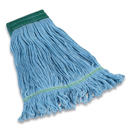 Professional Looped-End Wet Mop Head, Cotton/Rayon/Polyester Blend, Medium, 5" Headband, Blue, 8/CS (24420783)