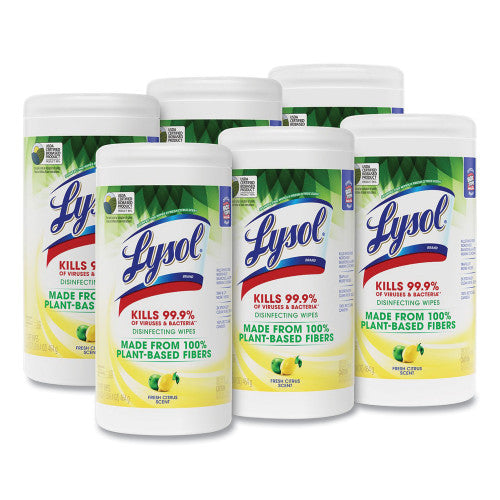 LYSOL Brand Disinfecting Wipes II Fresh Citrus, 1-Ply, 7 x 7.25, White, 70 Wipes/Canister, 6 Canisters/Carton (49128CT)