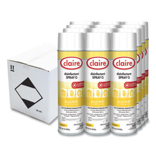 Claire Spray Q Disinfectant, Lemon Scent, 17 oz Aerosol Spray, Dozen (1002)