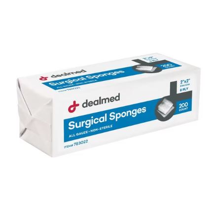 Surgical Gauze Sponge, N/S, 2" X 2", 8 Ply, 200/Bx, 25/Cs, 5000PK (G606439492)
