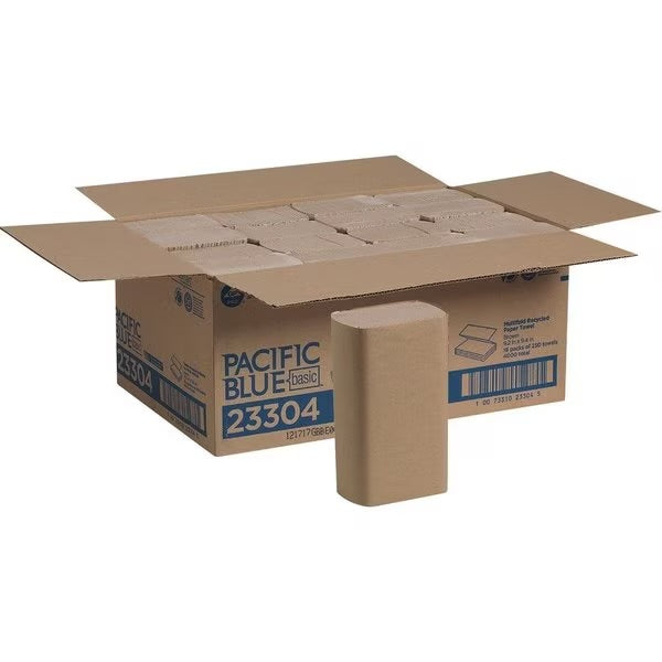 Georgia Pacific Professional Pacific Blue Basic M-Fold Paper Towels, 1-Ply, 9.2 x 9.4, Brown, 250/Pack, 16 Packs/Carton (23304)