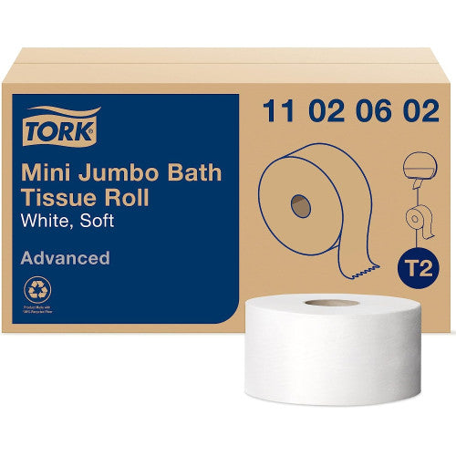 Tork Advanced Jumbo Bath Tissue, Septic Safe, 2-Ply, White, 3.48" x 751 ft, 12 Rolls/Carton (11020602)