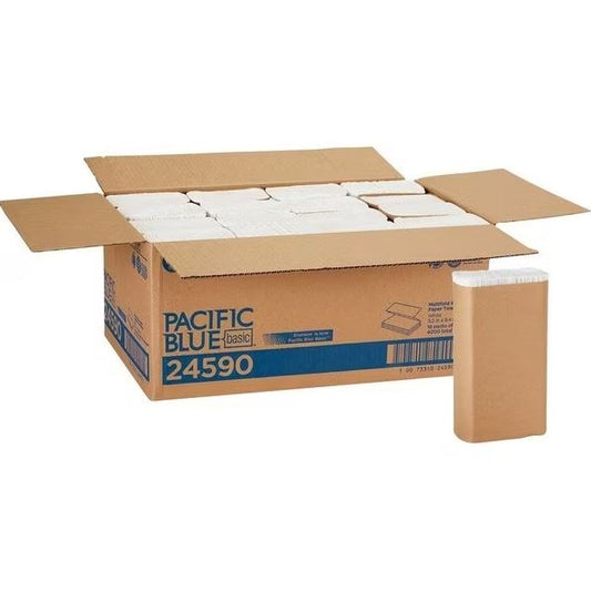 Georgia Pacific Professional Pacific Blue Basic M-Fold Paper Towels, 1-Ply, 9.2 x 9.4, White, 250/Pack, 16 Packs/Carton (24590)