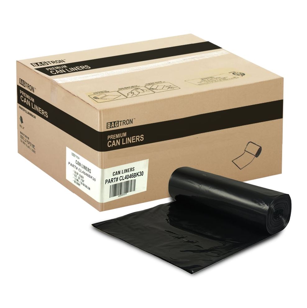 Reprocessed Resin Can Liners, 45 gal, 30 Micron , 40" x 46", Black, 100/Carton (X8046AK)