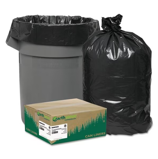 Earthsense Linear Low Density Recycled Can Liners, 60 gal, 2 mil, 38" x 58", Black, 10 Bags/Roll, 10 Rolls/Carton (RNW5820)