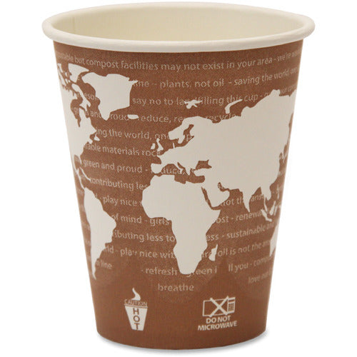 Eco-Products World Art Renewable and Compostable Hot Cups, 8 oz, Plum, 50/Pack (EPBHC8WAPK)