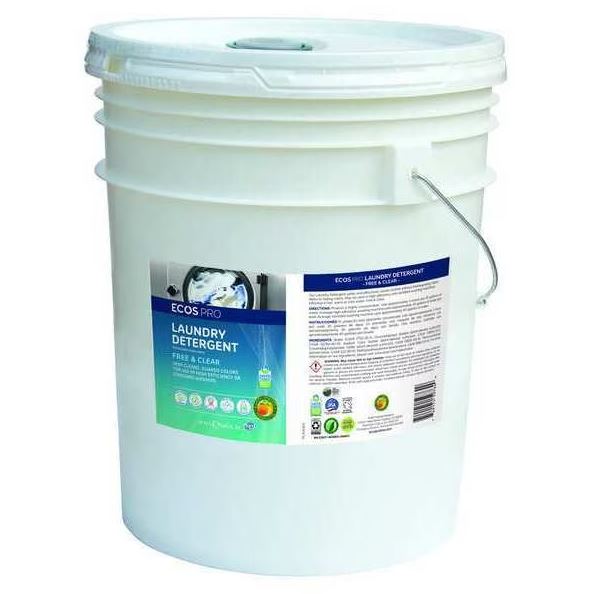 ECOS PRO, Laundry Detergent, High Efficiency, Liquid, Bucket, 5 Gal, 320 Loads, Unscented, Clear, Dye-Free