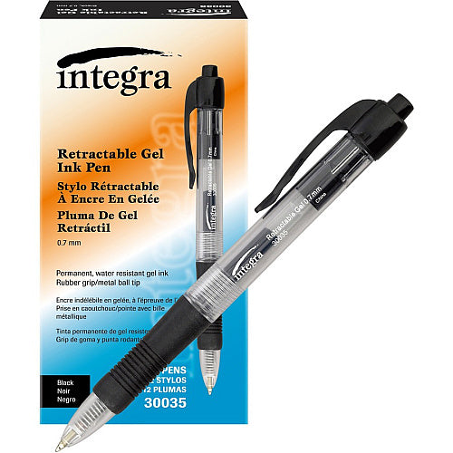 Integra Retractable 0.7mm Gel Pens 0.7 mm Medium Pen Point - Retractable - Black Ink - Gel-based - Clear Barrel - Metal Tip - 1 Dozen (ITA30035)