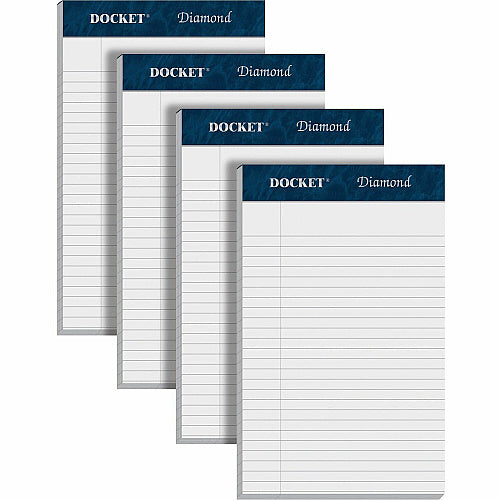 TOPS Docket Diamond Writing Tablet - Jr.Legal 50 Sheets - Double Stitched - 24 lb Basis Weight - Jr.Legal - 5" x 8" Sheet Size - 8" Height x 5" Width - White Paper - Perforated, Rigid, Acid-free - 4 / Pack (TOP63981-4PK)