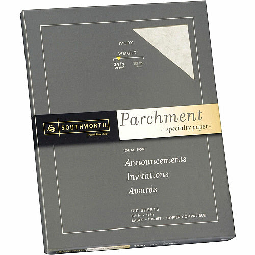 Parchment Specialty Paper Letter - 8 1/2" x 11" - 24 lb Basis Weight - Parchment - Acid-free, Lignin-free - Ivory - 100 / Pack (SPRSC70044)