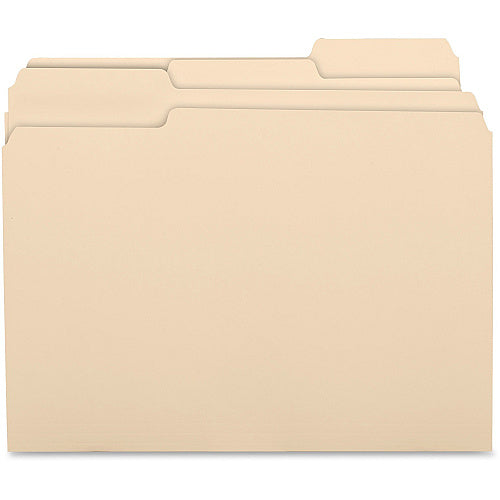Business Source 1/3 Tab Cut Letter Recycled Top Tab File Folder 8 1/2" x 11" - 3/4" Expansion - Top Tab Location - Assorted Tab Position - 11 pt. - 1 Plys - Manila - Tab - 10% Recycled - 100 / Box (BSN17525)