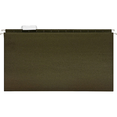 Business Source 1/5 Tab Cut Legal Recycled Hanging Folder 8 1/2" x 14" - 11 pt. - Poly - Green - 100% Recycled - 25 / Box (BSN43570)