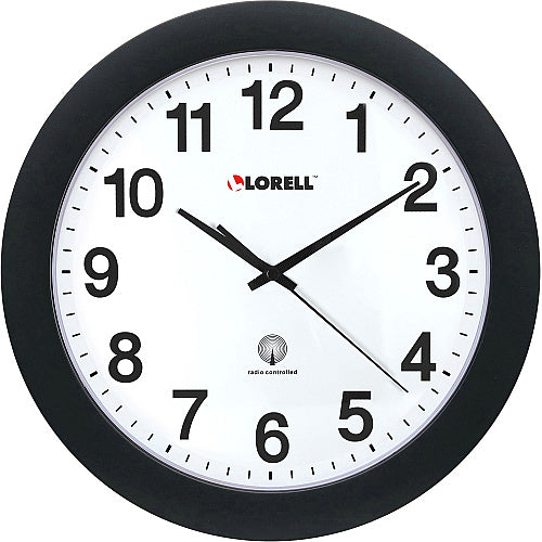 Lorell 12" Round Radio-Controlled Wall Clock Analog - Quartz - White Main Dial - Black Case - Plastic (LLR60997)
