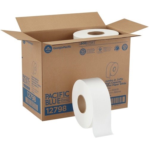 Georgia Pacific Professional Jumbo Jr. Bathroom Tissue Roll, Septic Safe, 2-Ply, White, 3.5" x 1,000 ft, 8 Rolls/Carton (12798)