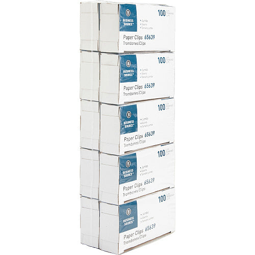 Business Source Paper Clips Jumbo - Silver - Steel - 100/Box - 10 / Pack (BSN65639)