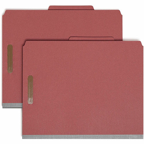 Smead 2/5 Tab Cut Letter Recycled Classification Folder 8 1/2" x 11" - 2" Expansion - 2 x 2K Fastener(s) - 2" Fastener Capacity - 2 Divider(s) - 25 pt. - Pressboard - Red - Tear Resistant Gusset - (SMD14024)