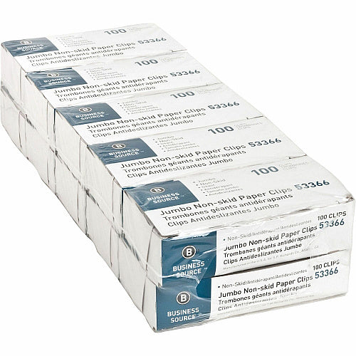 Business Source Jumbo Nonskid Paper Clips Jumbo - Silver - Steel - 100/Box - 10 / Pack (BSN53366)
