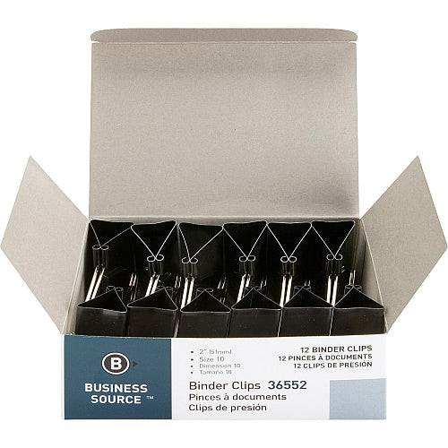 Business Source Fold-back Binder Clips Large - 2" Length x 2" Width - 1" Size Capacity - Black - Steel - 1 Dozen (BSN36552)