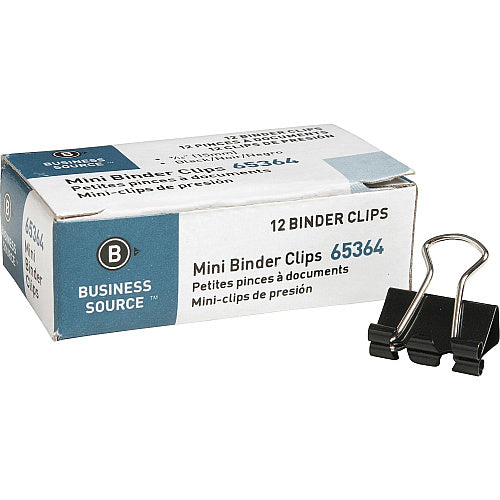 Business Source Fold-back Binder Clips Mini - 0.6" Width - 0.25" Size Capacity - for Paper - Black - Steel - 1 Dozen (BSN65364)