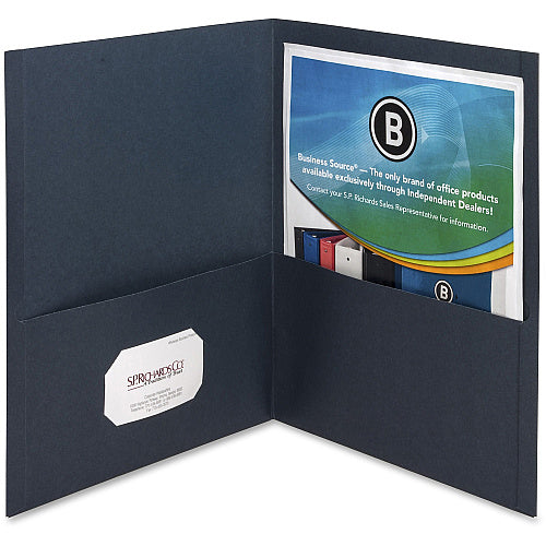 Business Source Letter Recycled Pocket Folder 8 1/2" x 11" - 100 Sheets Capacity - 2 Inside Front & Back Pocket(s) - Paper - Dark Blue - Card Holder - 35% Recycled - 25 / Box (BSN78492)