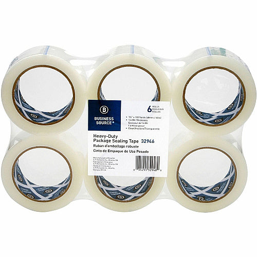 Business Source Heavy-duty Packaging/Sealing Tape 110 yd Length x 1.88" Width - 3" Core - Clear - 1.60 mil - Breakage Resistance - For Bonding, Packing - 6 / Pack (BSN32946)