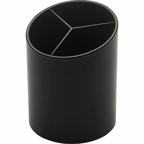 Business Source Large 3-Compartment Plastic Pencil Cup 3" Height x 3" Width x 4.1" Depth - Plastic - Black - 1 Each (BSN32355)