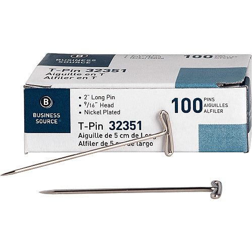 Business Source High Quality Steel T-pins 0.56" Head - 2" Length x 0.6" Width - Silver - Steel - 100 / Box (BSN32351) Business Source Brand: Business Source Model: 32351 3 Reviews Product Question? Ask Us