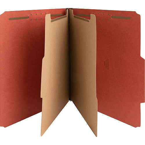Nature Saver 2/5 Tab Cut Letter Recycled Classification Folder 8 1/2" x 11" - 6 Fastener(s) - 2" for Folder, 1" for Divider - 2 Divider(s) - 25 pt. - Pressboard - Red - Tyvek Gusset - 100% Recycled - 10 / Box (NAT01051)