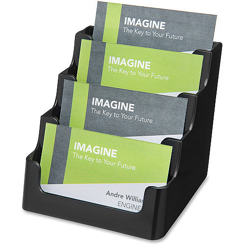 Deflecto 4 Tier Business Card Holder 3.8" Height x 3.9" Width x 3.5" Depth - Plastic - Black - Storage Compartment, Durable, Recyclable - 1 Each (DEF90404)