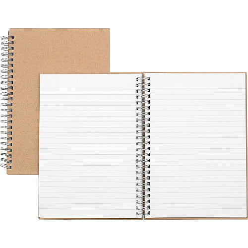 Nature Saver Hardcover Twin Wire Notebooks 80 Sheets - Wire Bound - 0.25" Ruled - Ruled Margin - 22 lb Basis Weight - 8 1/4" x 5 7/8" Sheet Size - Brown Kraft Cover - Hard Cover, Heavyweight, Micro Perforated - Recycled - 1 Each (20205)