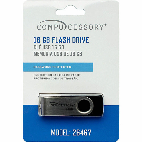 Compucessory Password Protected USB Flash Drives 16 GB - USB 2.0 - 12 MB/s Read Speed - 5 MB/s Write Speed - Aluminum - 1 Year Warranty - 1 Each (26467)