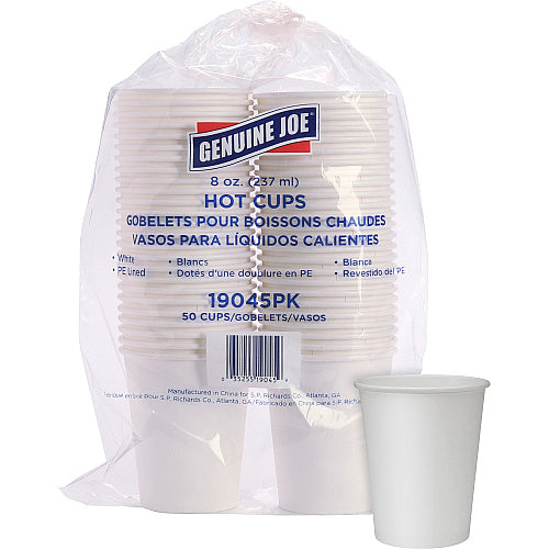 Genuine Joe 8 oz Disposable Hot Cups 8 fl oz - White - Polyurethane - Hot Drink, Beverage - 50/Pack - 20 / Carton (GJO19045CT)