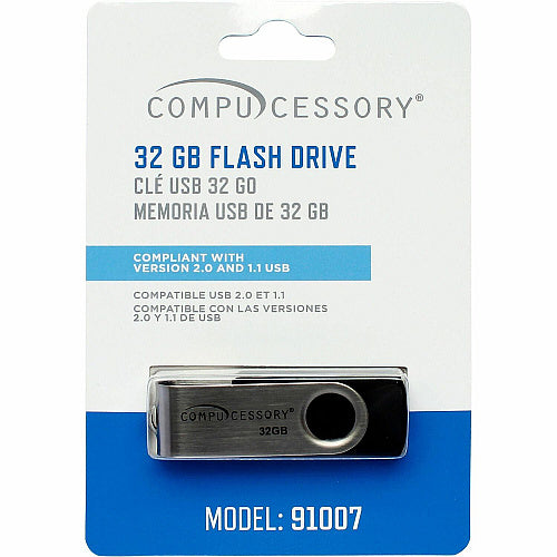 Compucessory Memory Stick-compliant Flash Drive 32 GB - USB 2.0 - 12 MB/s Read Speed - 480 MB/s Write Speed - Silver - 1 Year Warranty - 1 Each (91007)