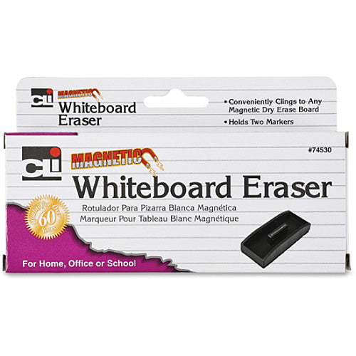CLI Magnetic Whiteboard Eraser 2" Width x 5" Length - Used as Mark Remover - Built-in Marker Storage, Magnetic - Black - 1 Each (LEO74530)