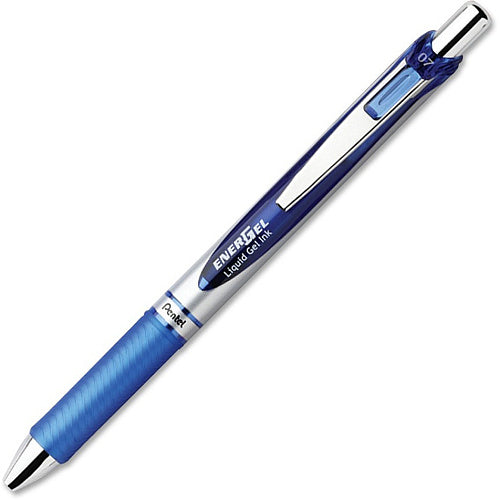 EnerGel EnerGel RTX Liquid Gel Pens 0.7 mm Medium Pen Point - Refillable - Retractable - Blue Ink - Gel-based - Silver Barrel - Metal Tip - 1 Dozen (BL77CDZ)