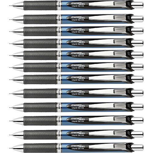 EnerGel EnerGel RTX Liquid Gel Pen 0.7 mm Medium Needle Pen Point - Refillable - Retractable - Black Ink - Gel-based - Black, Stainless Steel, Blue Barrel - Metal Tip - 1 Dozen (BLN77ADZ)