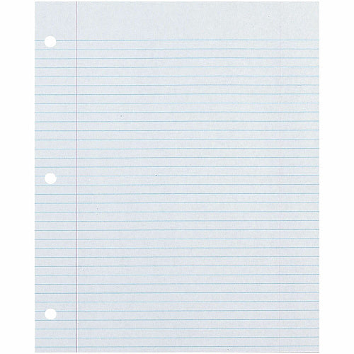 Decorol Recycled Filler Paper 500 Sheets - College Ruled Front Ruling - 0.28" Ruled - Red Margin - 3 Hole(s) - Letter - 8 1/2" x 11" Sheet Size - White Paper - Eco-friendly, Recyclable, Acid-free, Chlorine-free, Hole-punched - Recycled - 500 / Pack (2417)