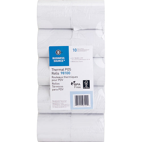 Business Source 3-1/8"x230' POS Receipt Thermal Rolls 3 1/8" x 230 ft - White - 10 / Pack (SPRSC70065)