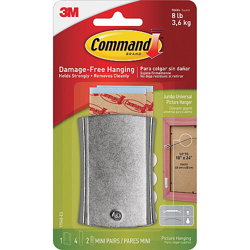 Command Sticky Nail Wire-Backed Hanger 8 lb (3.63 kg) Capacity - for Decoration, Pictures - Metal - Silver - 1 / Pack (MMM17048ES)