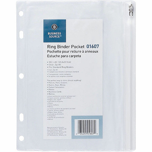 Business Source Punched Economy Binder Pocket 10" Height x 8" Width - 7 x Holes - Ring Binder - Clear - Plastic - 1 Each (BSN01607)