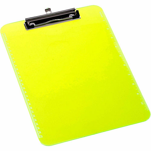 Business Source Flat Clip Clipboard 9" x 12" Sheet Size - Plastic - Neon Green - 1 Each (BSN01867)