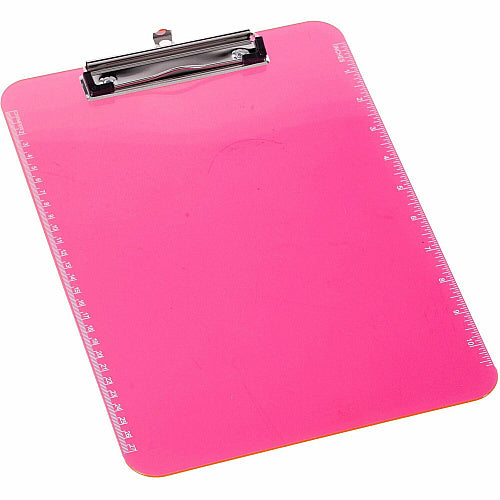 Business Source Flat Clip Clipboard 9" x 12" Sheet Size - Plastic - Neon Pink - 1 Each (BSN01868)
