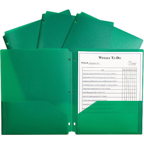 C-Line 2-pocket Heavyweight Poly Portfolio Pocket 9.4" Width x 11.4" Length x 100 mil Thickness - For Letter 8 1/2" x 11" Sheet - 3 x Holes - Ring Binder - Rectangular - Green - Polypropylene - 25 / Box (CLI33933)