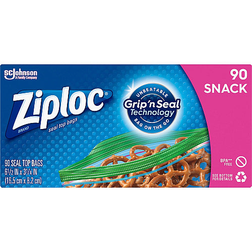 Ziploc® Snack Size Storage Bags 3.25" Width x 6.50" Length - Clear - Plastic - 90/Box - Snack, Fruit, Vegetables (315892)