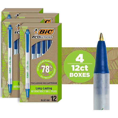 BIC Ecolutions Clic Stic Ballpoint Pen 1 mm Medium Pen Point - Retractable - Blue Ink - Semi Clear Barrel - 48 / Pack (CSEM48BE)