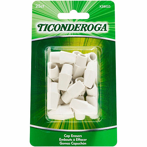 Ticonderoga Pencil Cap Erasers White - Wedge - Vinyl - 25 / Pack - Latex-free, Non-toxic, Smudge-free (DIXX38025-25PK)
