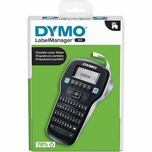 Dymo LabelManager 160 Portable Label Maker 0.25" , 0.38" , 0.50" - Battery - Black - Handheld - Auto Power Off, English Layout Keyboard, Compact, Lightweight, Portable (2175086)