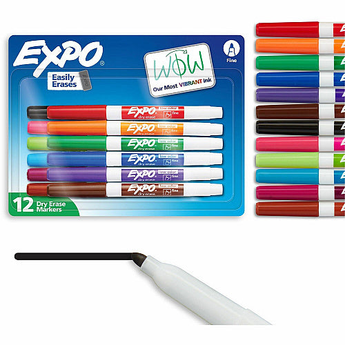 Expo Low-Odor Dry Erase Markers Fine Marker Point - Erasable - Assorted Ink - Dry - 12 / Set (SAN86603B)